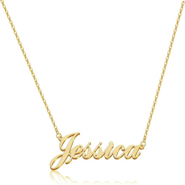 DayOfShe Personalized Name Necklace for Women 18K Gold Plated Custom Name Plate Necklace Jewelry Gifts for Mom