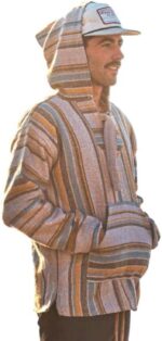 Authentic Baja Hoodie - Drug Rug Hoodie - Mexican Baja Hoodie - Baja Poncho - Grey