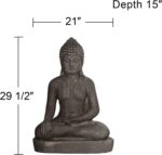John Timberland Sitting Buddha Statue Sculpture Zen Asian Japanese Garden Decor Outdoor Front Porch Patio Yard Outside Home Balcony House Exterior Weathered Light Sandstone Finish 29 1/2" Tall - Image 3