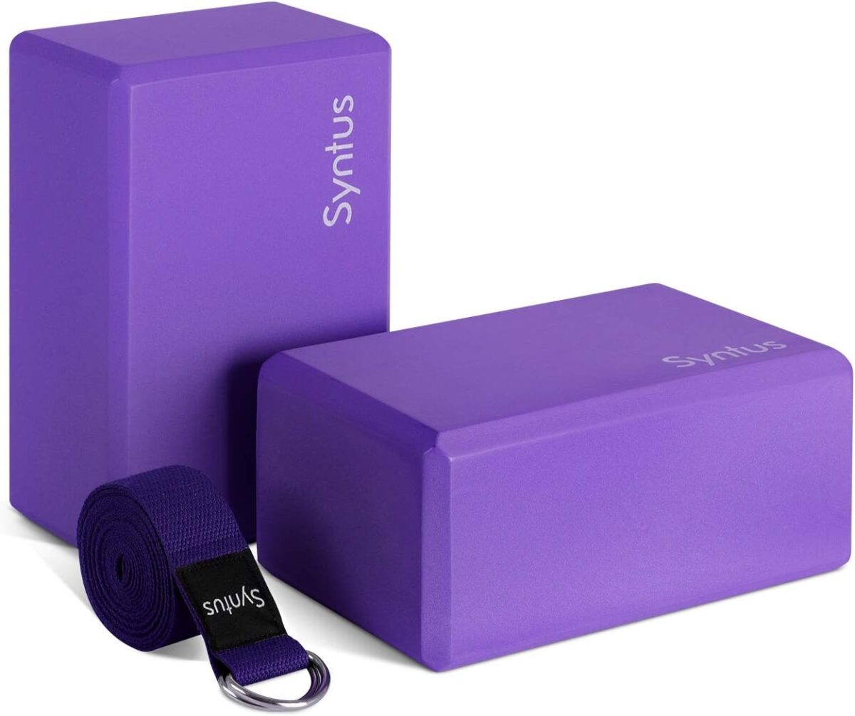 Syntus Yoga Block and Yoga Strap Set, 2 Soft Non-Slip Yoga Blocks 9×6×4 inches, 8FT Metal D-Ring Strap for Yoga, General Fitness, Pilates, Stretching and Toning - Image 1
