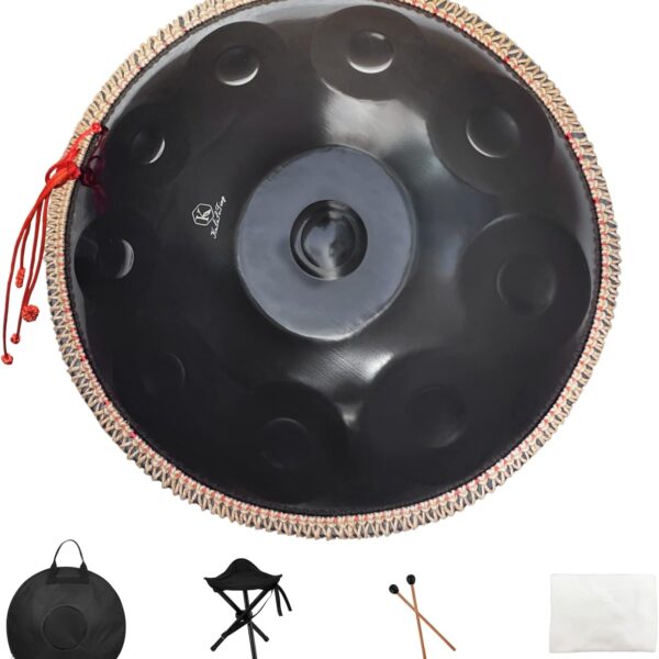 Handan 432HZ,10 Sounds 22 Inches D Minor Handpan Drum,Prremium Steel Hand Pan Instrument for Adults,Classic Black