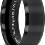 Personalized Black Brushed Men's Tungsten, Custom Engraved Ring, Black Wedding Band, Fiancé Engagement Ring, 8mm Men's Ring- Made in USA