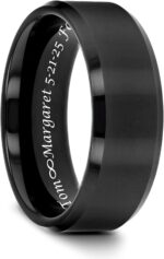 Personalized Black Brushed Men's Tungsten, Custom Engraved Ring, Black Wedding Band, Fiancé Engagement Ring, 8mm Men's Ring- Made in USA