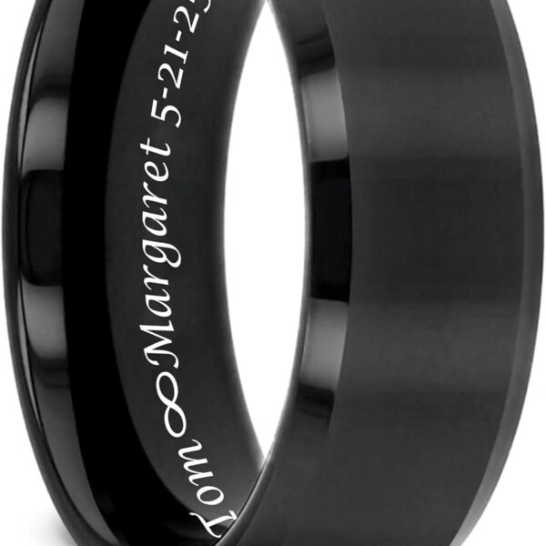 Personalized Black Brushed Men's Tungsten, Custom Engraved Ring, Black Wedding Band, Fiancé Engagement Ring, 8mm Men's Ring- Made in USA