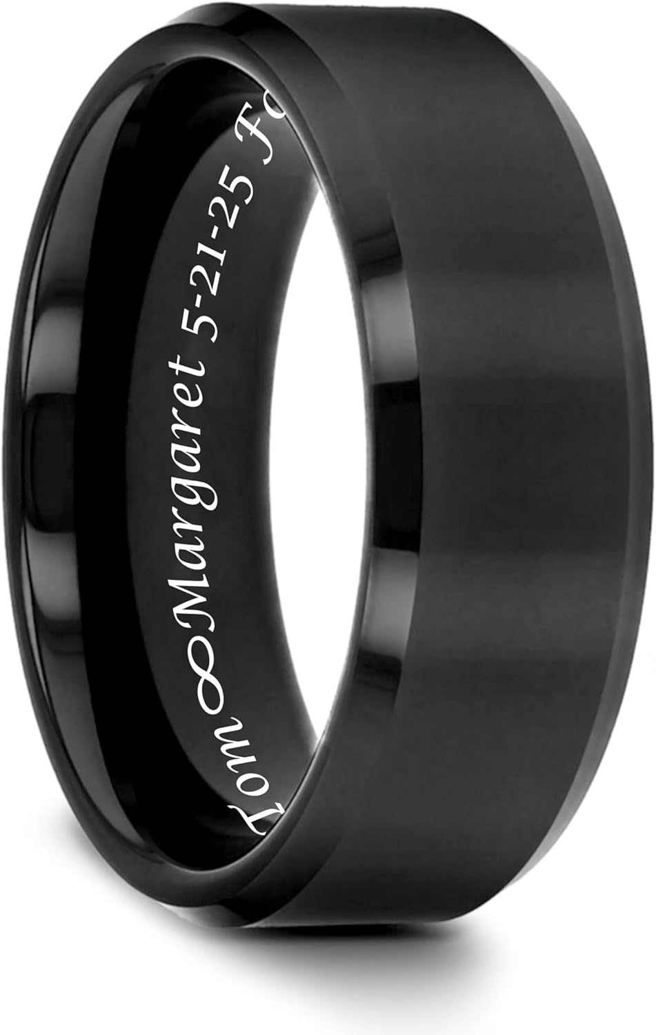61jX2IMm3VL._AC_SL1500_.jpg Personalized Black Brushed Men's Tungsten, Custom Engraved Ring, Black Wedding Band, Fiancé Engagement Ring, 8mm Men's Ring- Made in USA - Image 1