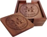 Personalized Monogram Coasters with Holder - Custom Engraved Wood Coasters for Drinks - Wedding & Parents Gifts