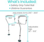 Vive Toilet Rail - Bathroom Safety Frame - Medical Railing Helper for Elderly, Handicap, Disabled, Seniors - Bariatric Assist Handrail Grab Bar - Adjustable Height, Padded Arms Fit Most Toilets - Image 8