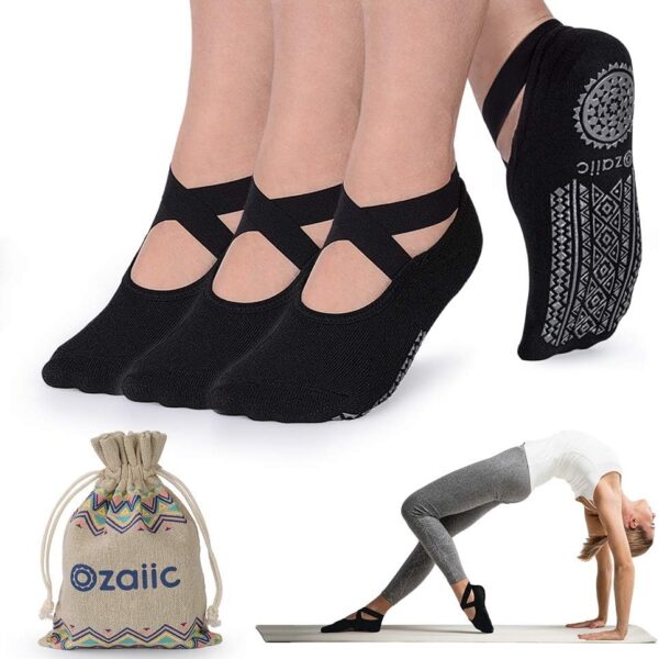 Ozaiic Yoga Socks for Women Non-Slip Grips & Straps, Ideal for Pilates, Pure Barre, Ballet, Dance, Barefoot Workout