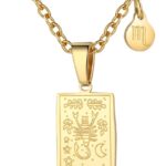 Zodiac Sign Necklace for Women Constellation Tarot Card Pendant Double Sided Gold Stainless Steel Waterproof NonTarnish Friendship Jewelry Gift