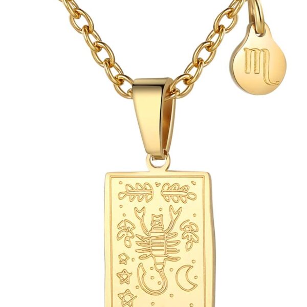Zodiac Sign Necklace for Women Constellation Tarot Card Pendant Double Sided Gold Stainless Steel Waterproof NonTarnish Friendship Jewelry Gift