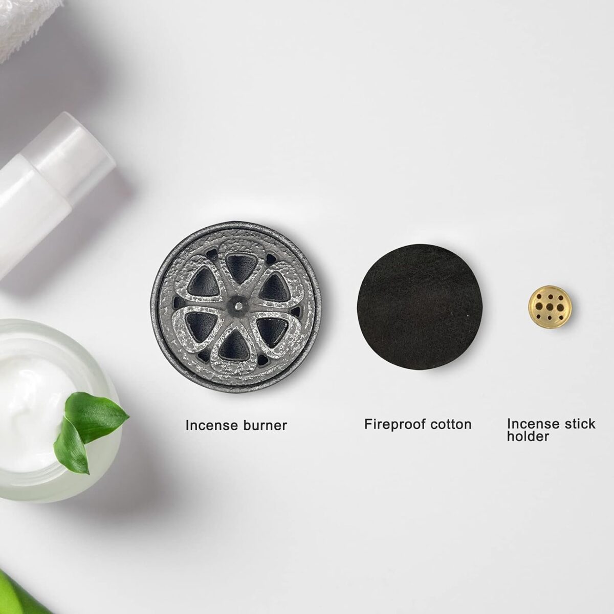 Incense Burner, Incense Burner Holder, Cast Iron Incense Burner with Incense Stick Holder and Fireproof Cotton. Ideal for Incense Sticks, Resin Incense, Cone Incense and Ritual Purpose, Decor, Etc.… - Image 3