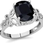 Black Tourmaline Ring in 925 Sterling Silver - October Birthstone Rings for Women - Engagement Promise Floral Statement Vintage Solitaire Tourmaline Jewelry Birthday Gifts