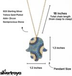 Sterling Silver Hamsa Pendant Necklace, Yellow Gold Plated, Blue and White Zirconia Crystals - Image 3