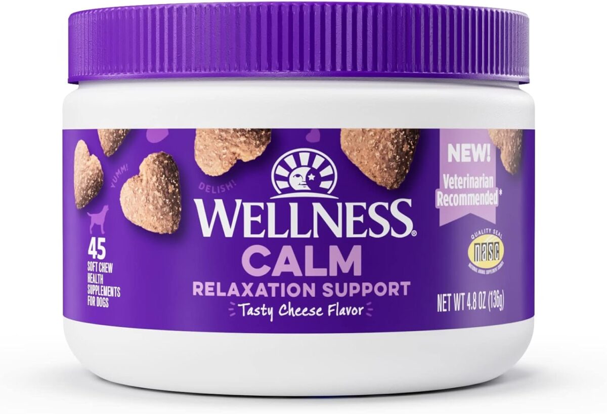 Wellness Tasty Cheese Flavored Soft Chews Calming Supplements for Dogs, 45 Count - Image 1