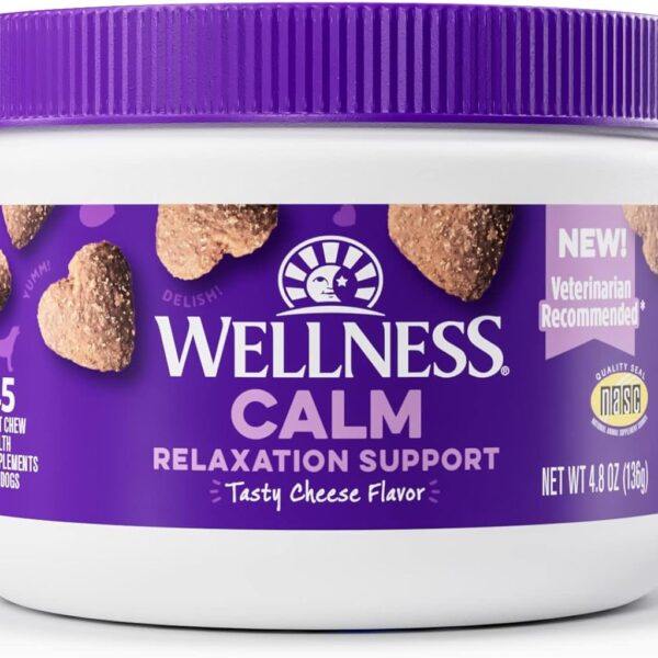 Wellness Tasty Cheese Flavored Soft Chews Calming Supplements for Dogs, 45 Count