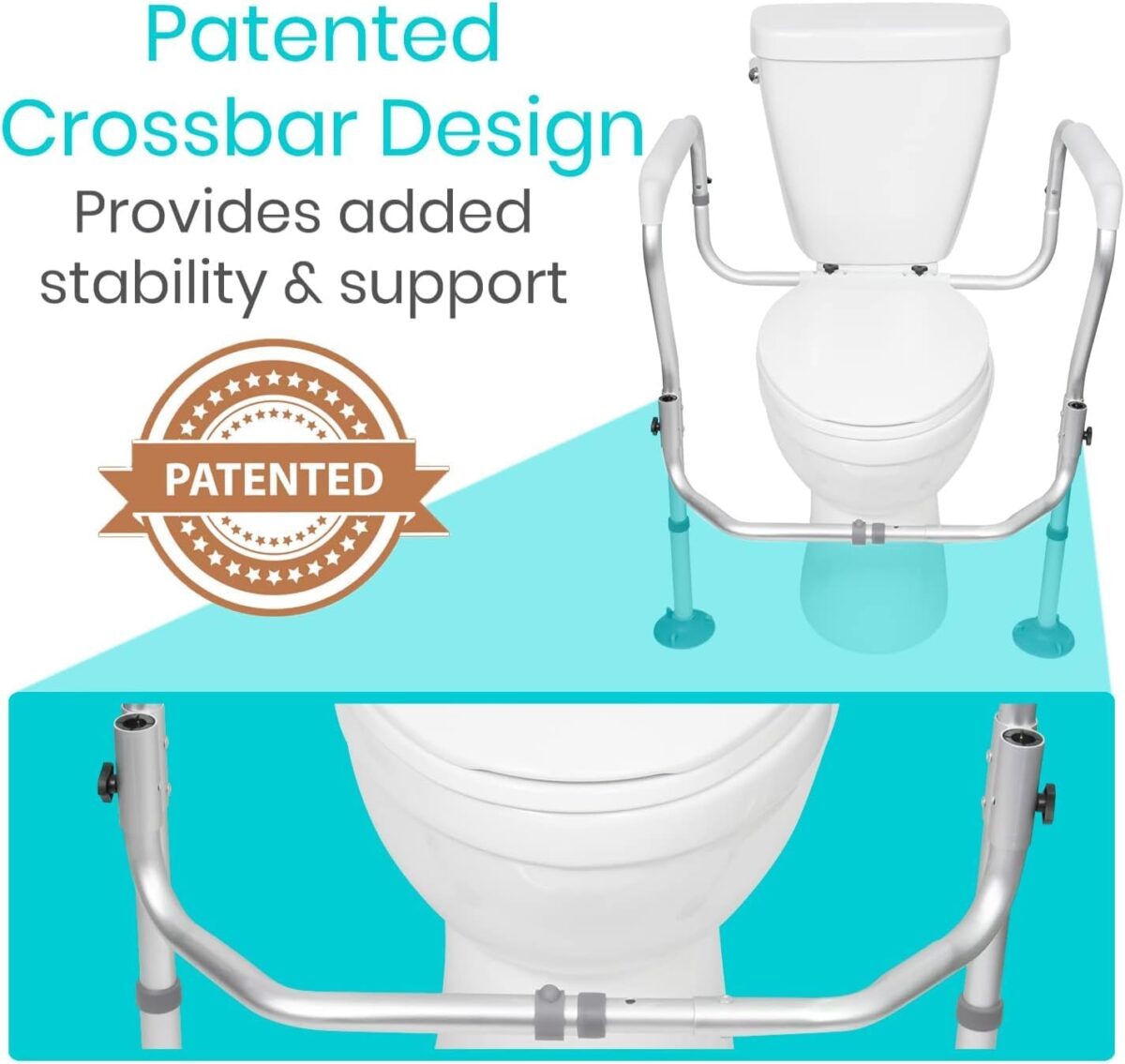 Vive Toilet Safety Rail Frame - Toilet Grab Bars for Elderly, Disabled - Assist Support Rails with Padded Handles - Stand Alone for Bathroom - Adjustable Non Slip for Adults, Seniors, Handicapped - Image 2