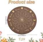 INFUNLY Moonphase Crystal Grid Wood Board 9.84×9.84inch Flower of Life Sacred Geometry Wooden Board Mandala Crystal Tray Lotus Grey Crystal Holder Tray Round Solid Coaster for Jewelry Rock Home Decor - Image 2