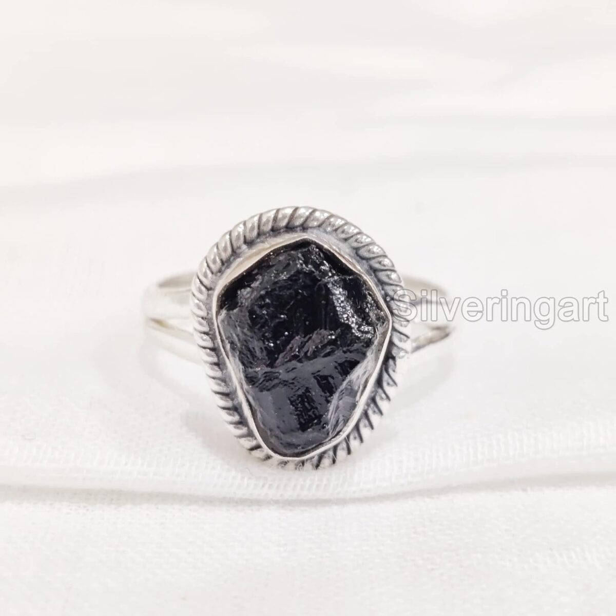 Natural Black Tourmaline Ring, Rough Tourmaline Ring, October Birthstone, Bohemian Ring, 925 Sterling Silver, Womens Ring, Christmas, Handmade, Statement Jewelry, Raw Gemstone Jewelry (8) - Image 5