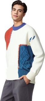 GURUNVANI Patchwork Sweater Mens Colorblock Jumper Cable Knitted Pullover Oversized - Image 4