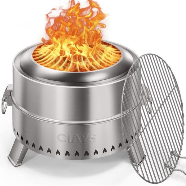 CIAYS Smokeless Firepit, 19 Inch Fire Pit for Camping with Patented Technology, Portable Fire Pit for Outside with Steel Grill Rack, Fire Poker, and Bag, Easy Setup and Storage, Wood Burning