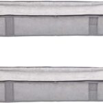 Amazon Basics Under Bed Fabric Zipper Blanket Storage Container Bags with Window and Handles, 2-Pack, 18 x 42 x 6 inches, Gray