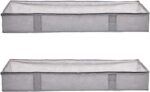 Amazon Basics Under Bed Fabric Zipper Blanket Storage Container Bags with Window and Handles, 2-Pack, 18 x 42 x 6 inches, Gray