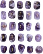 TGS Gems Amethyst Rune Stones Set Engraved Pagan Lettering with Instruction Booklet and Velvet Pouch - Image 2