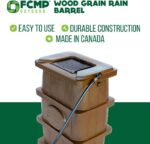 FCMP Outdoor Slim Line Design 45-Gallon Wood Grain Outdoor Home Rain Water Catcher Barrel Flat Back Container with Spigots and Mesh Screen, Brown - Image 4