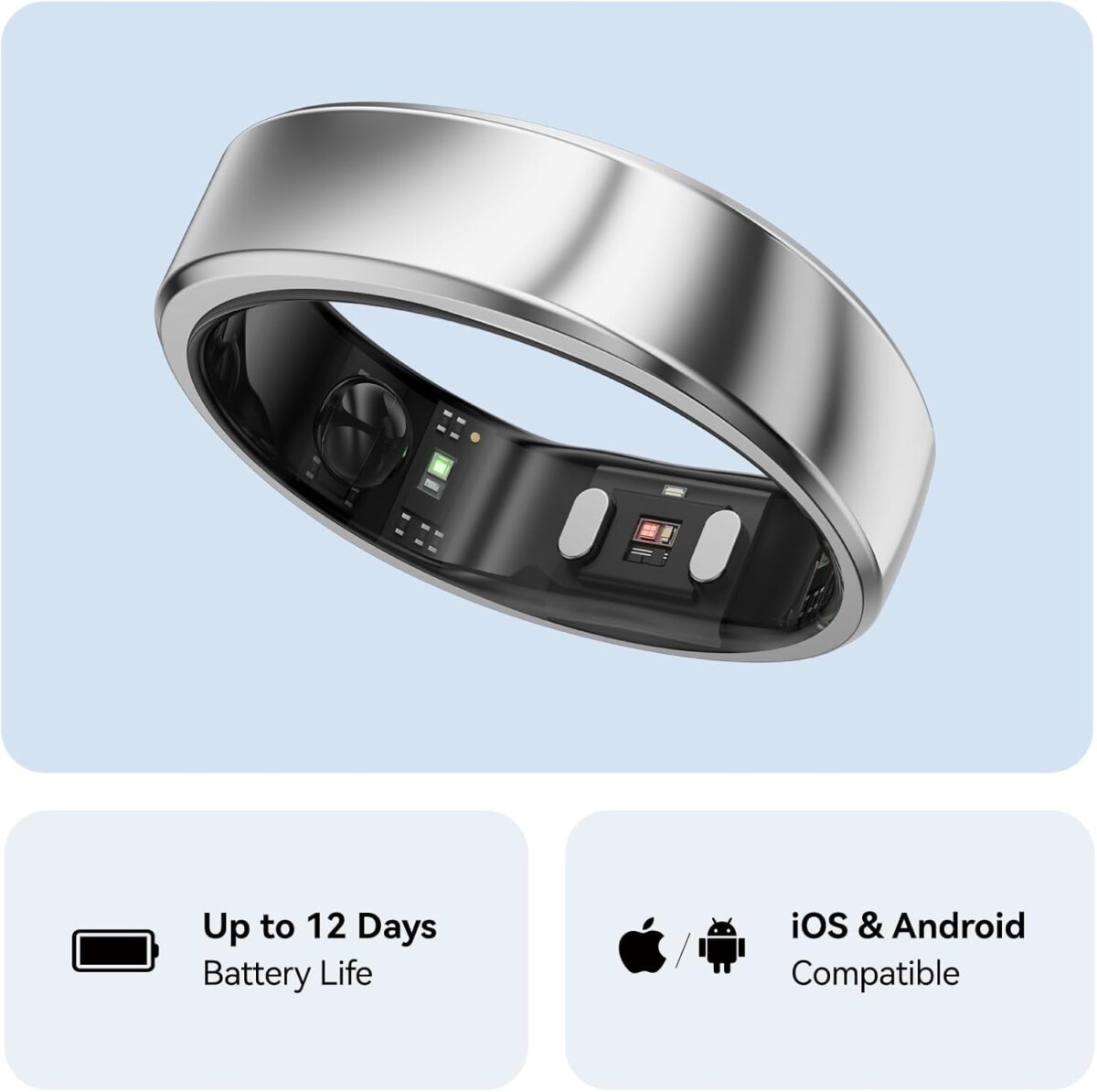 RingConn Gen 2, World’s First Smart Ring with Sleep Apnea Monitoring, No APP Subscription, 12-Day Battery Life, Stress/Heart Rate/Women's Health Tracker, Android & iOS Compatible (Silver, Size 10) - Image 6