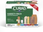 CURAD Assorted Bandages Variety Pack, 300 Count, 6 Styles Including Antibacterial, Waterproof, Sheer, Plastic, Heavy Duty & Flex-Fabric, Protects Scrapes, Cuts & Burns, Latex-Free