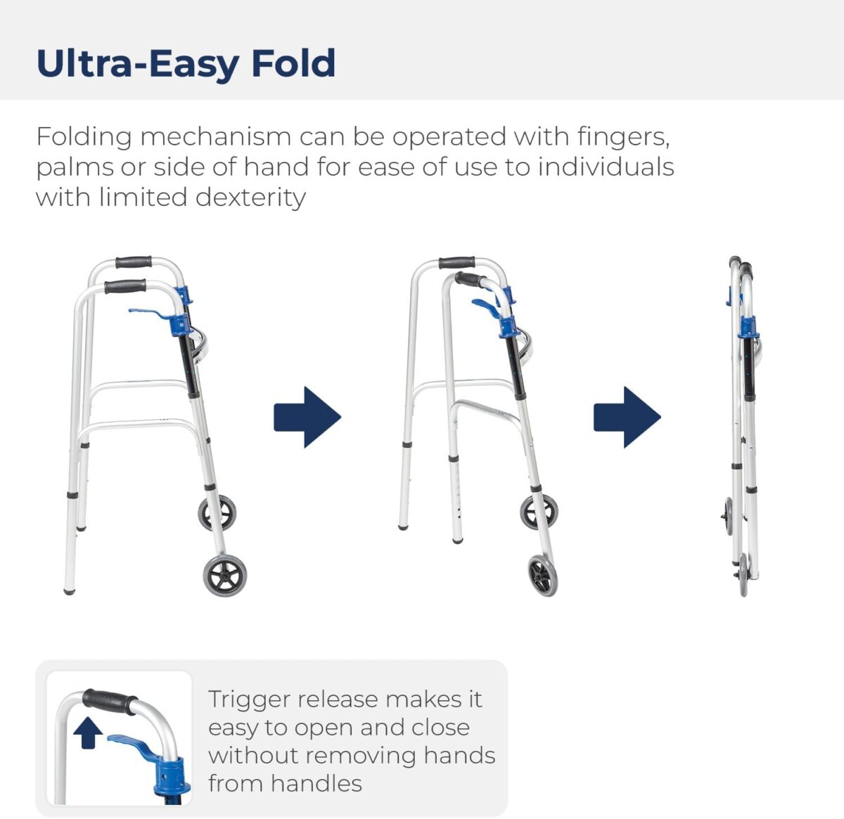 Drive Medical 10226-1 Trigger Release Folding Walker, Brushed Steel - Image 4