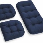 All Weather Wicker Chair Cushions of 3 Pieces, Waterproof Outdoor Wicker Chair Cushion for Patio Furniture Loveseat Settee Bench, 1 Loveseat and 2 U-Shaped Thickened Cushions, Blue