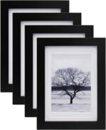 Egofine 5x7 Picture Frames Set of 4, Made of Solid Wood Covered by Plexiglass 3.5x5 and 4x6 with Mat or 5x7 without Mat, for Table Top Display and Wall Mounting Photo Frame White