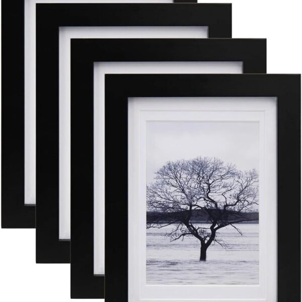 Egofine 5x7 Picture Frames Set of 4, Made of Solid Wood Covered by Plexiglass 3.5x5 and 4x6 with Mat or 5x7 without Mat, for Table Top Display and Wall Mounting Photo Frame White