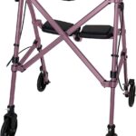 Stander Wonder Rollator, Lightweight Folding Space Saver Mobility Rolling Walker for Seniors and Adults, 6-inch Wheels, Locking Brakes, and Padded Seat with Backrest, Regal Rose
