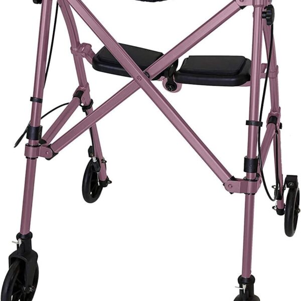 Stander Wonder Rollator, Lightweight Folding Space Saver Mobility Rolling Walker for Seniors and Adults, 6-inch Wheels, Locking Brakes, and Padded Seat with Backrest, Regal Rose