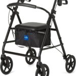 Medline Lightweight Aluminum Rollator Walker for Adult Mobility Impairment, Black, 300 lb. Weight Capacity, 8" Wheels, Foldable, Adjustable Handles, Walker for Seniors