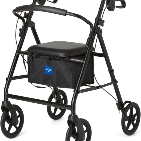 Medline Lightweight Aluminum Rollator Walker for Adult Mobility Impairment, Black, 300 lb. Weight Capacity, 8" Wheels, Foldable, Adjustable Handles, Walker for Seniors