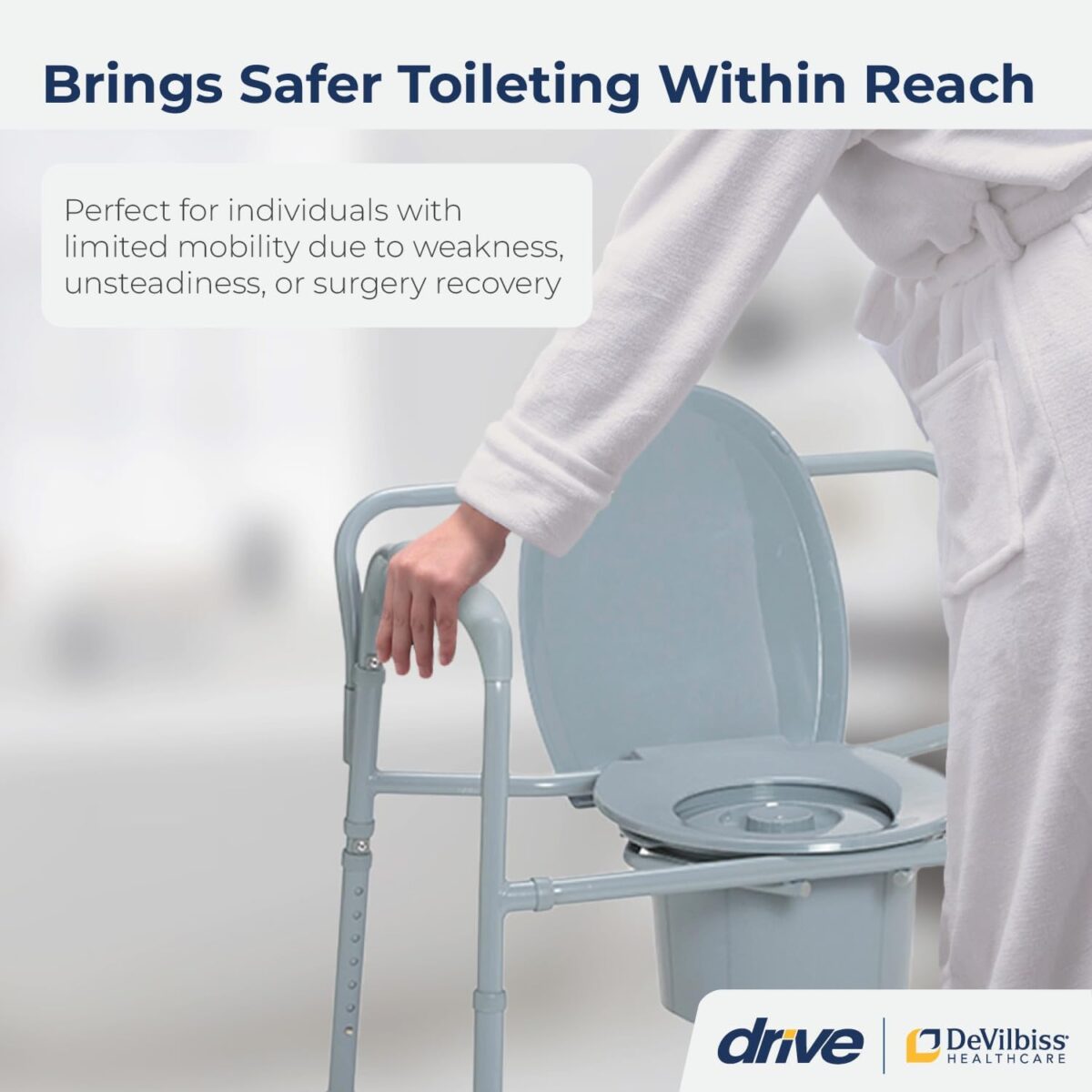 Drive Medical 11117N-1 Bariatric Commode Chair for Toilet with Arms, Gray - Image 2