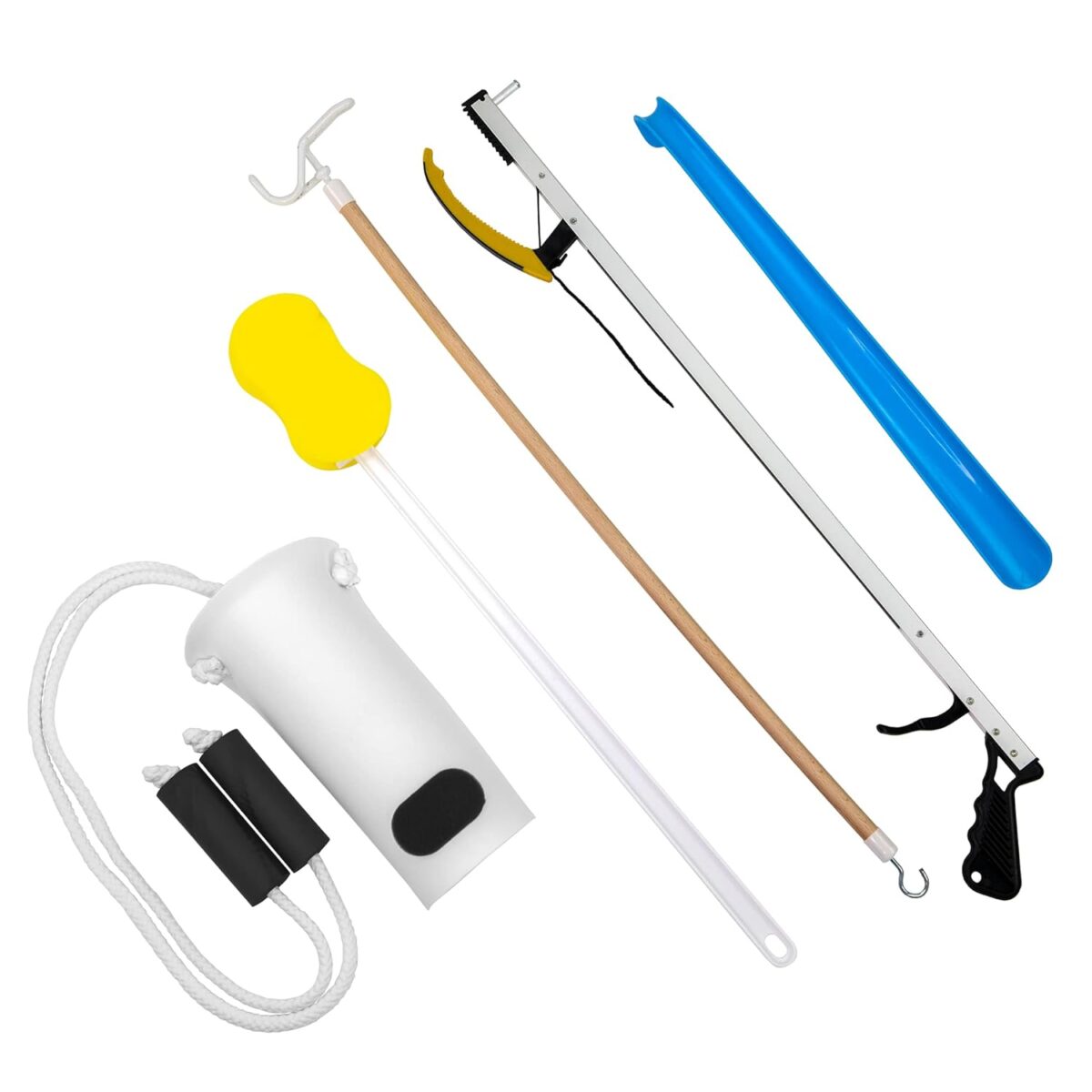 Hip Kit Daily Living Aids for Mobility, Hip Replacement Recovery, Knee and Back Surgery Includes Grabber Reacher, Bath Sponge Stick, Sock Aid, Shoehorn, Dressing Stick - Image 1