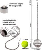Solar Hanging Lanterns Outdoor Waterproof, Rust Iron Ball Candle Holder with Flickering Solar Powered Tea Lights, Perfect Chargeable Solar Lights for Backyard Patio Garden Fence Tree Decoration-4Pack - Image 3