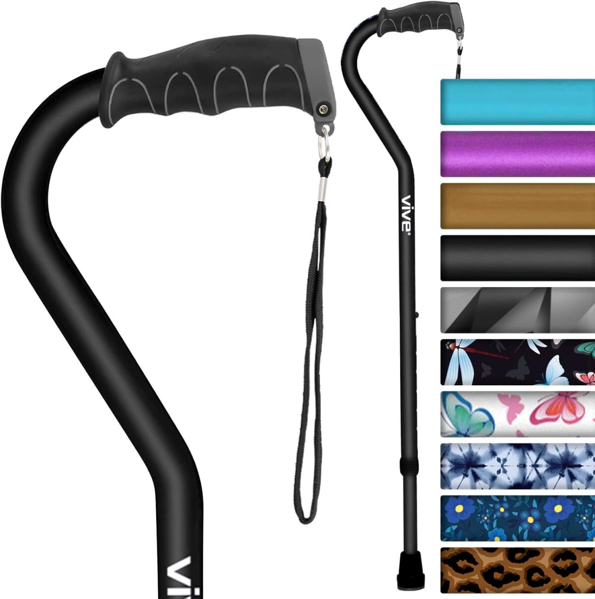 Vive Walking Cane for Women, Men, Elderly - Patented Offset Grip - Lightweight Adjustable Walking Aid with a Non-Slip Tip - Sturdy Balancing Mobility Aid for Seniors - Image 1