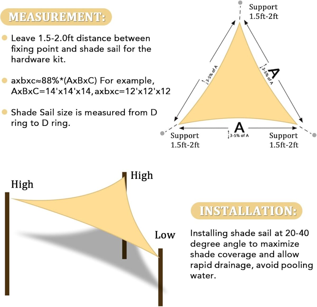 Shade&Beyond Triangle Sun Shade Sail 16'x16'x16' Canopy Sand for Patio Garden Yard Deck Pergola, (We Make Custom Size) - Image 6