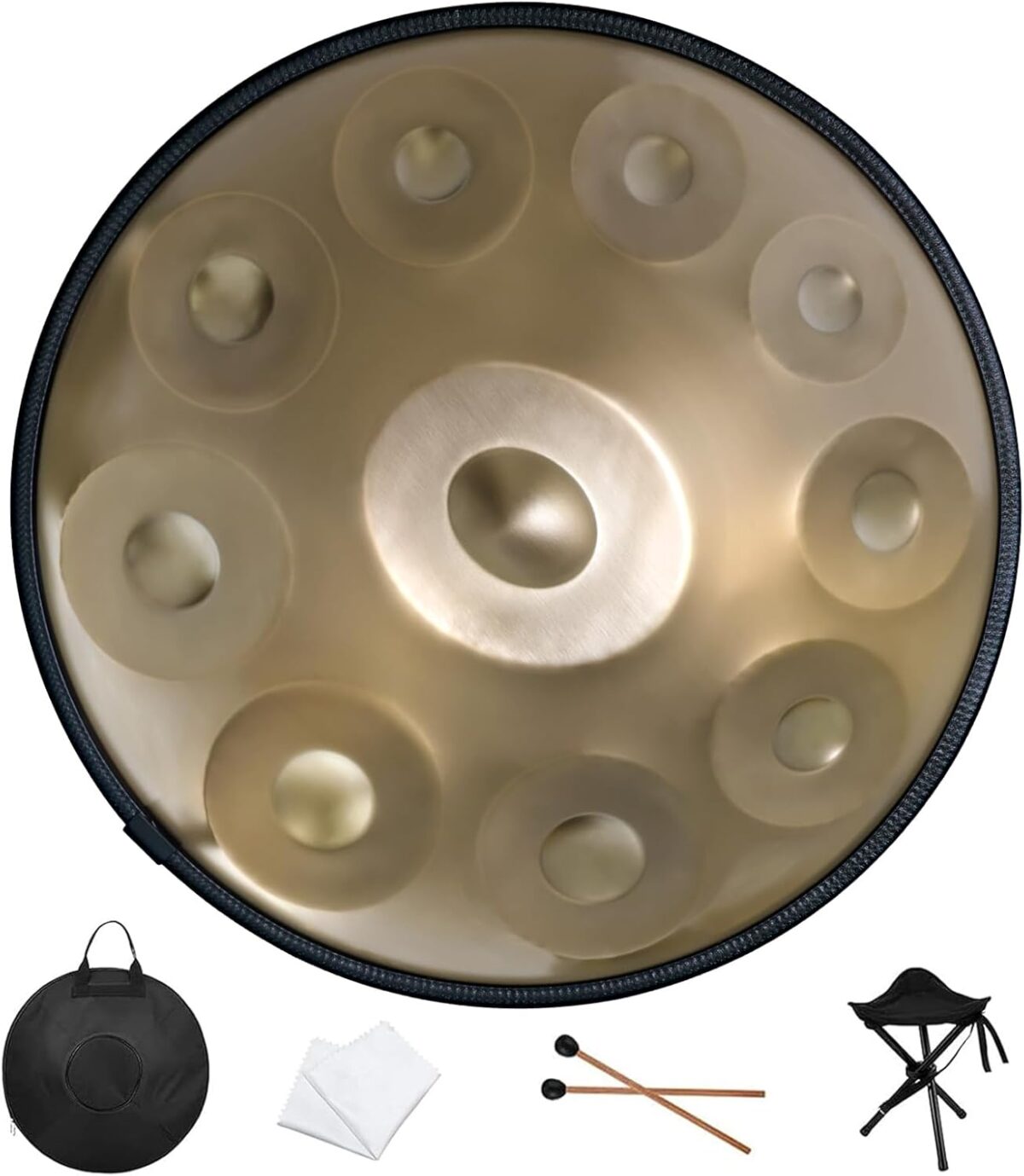 Handpan Drum 22 Inches D Minor Kurd, 432Hz 10 Notes Hand Drum Instrument, Premium Steel Hand Drum, Handpan Instrument Handpan Drum for Adults (Gold) - Image 1