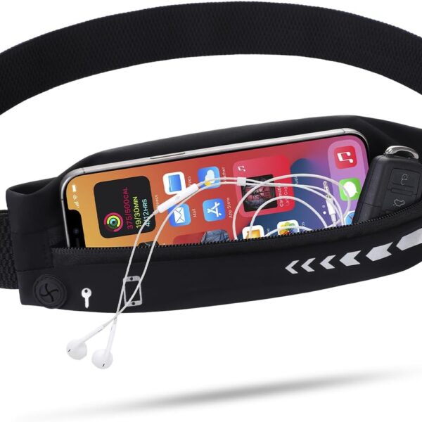USHAKE Slim Running Belt for Women Men-Runners Phone Holder Fanny Pack Expandable, Adjustable, Bounce Free Waist Pouch bag for Workout, Money Belt, Run Gear Accessories Black