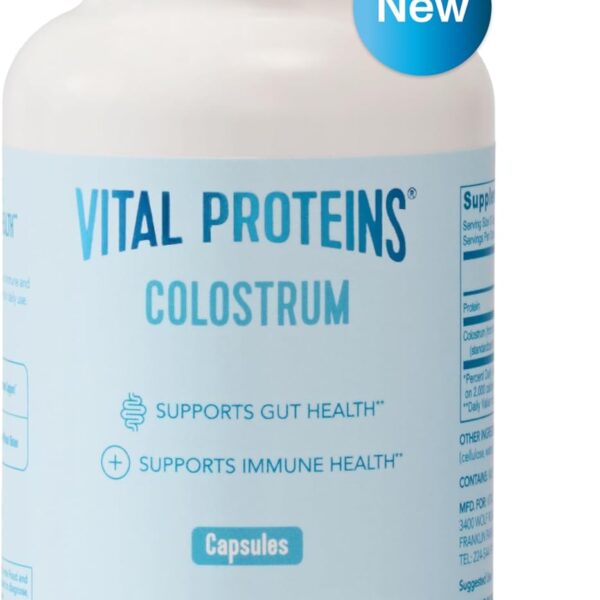 Vital Proteins Bovine Colostrum Supplement 90 Capsules for Gut Health, Immune Support with 40% IgG Premium Bovine Colostrum Superfood, Unflavored, 30 Servings