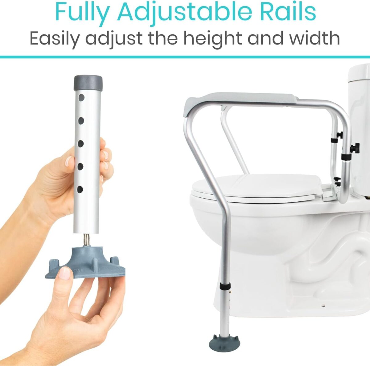 Vive Toilet Rail - Bathroom Safety Frame - Medical Railing Helper for Elderly, Handicap, Disabled, Seniors - Bariatric Assist Handrail Grab Bar - Adjustable Height, Padded Arms Fit Most Toilets - Image 3
