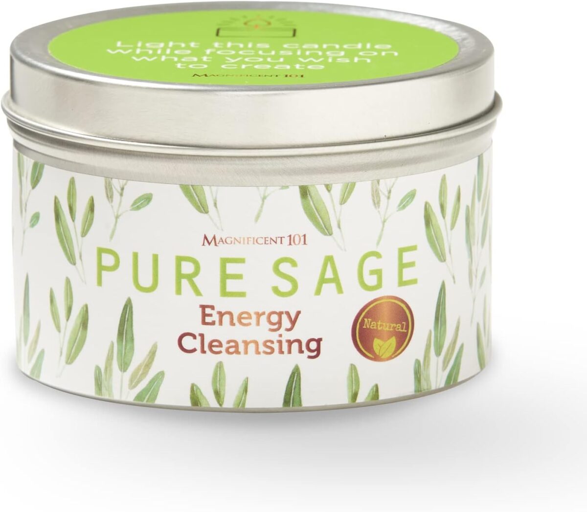Magnificent 101 Long Lasting Pure White Sage Candle - 6 Oz - 35 Hour Burn Time | Organic, All Natural, Soy Candle to Cleanse Your Home & Calm, Soothe, Use with Sage Smudge Kit - Image 1