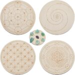 ORIGACH 4 Patterns Wooden Crystal Grids 15x15 cm Round Sacred Geometric Arrangement Crystal Grid Board Metatron's Cube Crystal Grid Plate for Wiccan Altar Ritual Sacred Space Decor