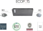 Ecopots Bruges Durable Modern Rectangular Indoor/Outdoor Recycled-Based Composite Flower Pot Planter, Grey, 17.75" - Image 3